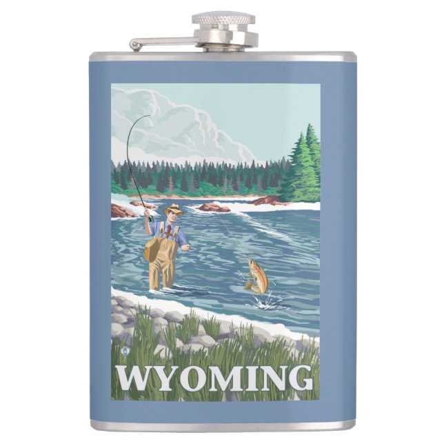 Flasques Affiche de voyage de FishermanWyomingVintage de (Devant)