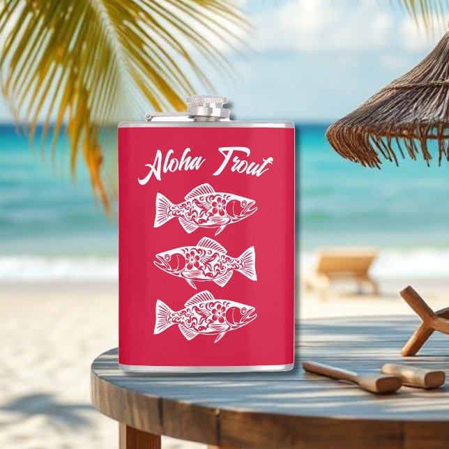 Flasques Aloha Trout-Hawaiian Cherry Red (Aloha Trout Fisherman Trend Hawaiian Fish Beach Summer Flask Cherry Red)