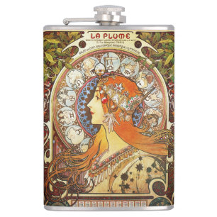 Flasques Alphonse Mucha La Plume Zodiac Art Nouveau Vintage