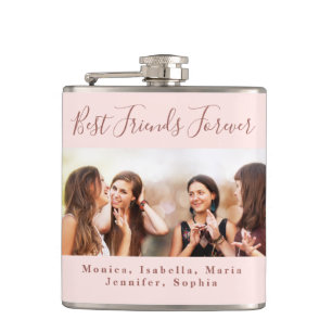 Flasques Amies pour toujours blush rose gold noms de photo