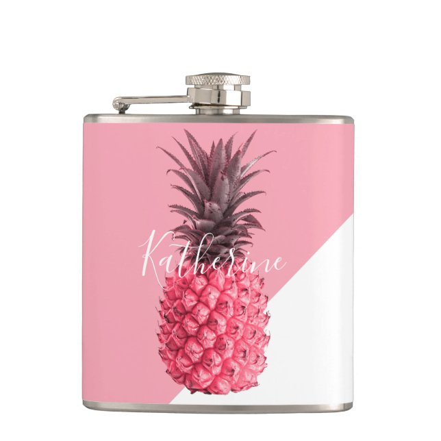 Flasques Ananas rose et blanc tropical girly mignon (Devant)