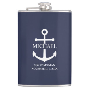 Flasques Ancre Bleue marine Nautique Groomsmen personnalisé