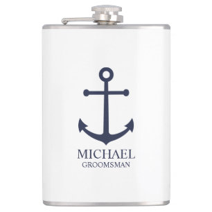 Flasques Ancre Bleue marine Nautique Groomsmen personnalisé