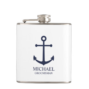 Flasques Ancre Bleue marine Nautique Groomsmen personnalisé