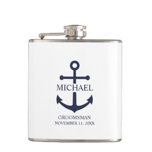 Flasques Ancre Bleue marine Nautique Groomsmen personnalisé