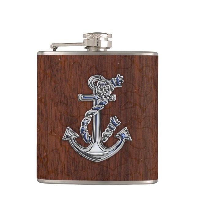 Flasques Ancre de corde Chrome sur Wet Mahogany Imprimer (Devant)