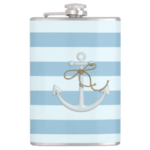 Flasques Ancre nautique adorable sur rayures bleu clair