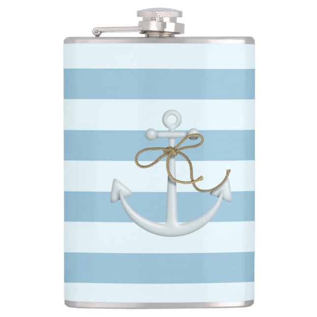 Flasques Ancre nautique adorable sur rayures bleu clair (Devant)