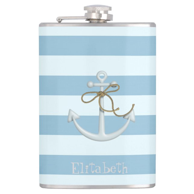 Flasques Ancre nautique adorable sur rayures bleu clair (Devant)