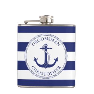 Flasques Ancre nautique Marine Bleu Stripe Groomsman