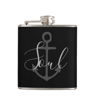 Flasques Ancre nautique + type SOUL gris sur noir  