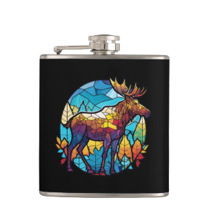 Flasques Animaux d'orignal Portrait Vitrail Faune Libre