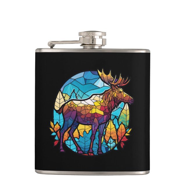 Flasques Animaux d'orignal Portrait Vitrail Faune Libre (Devant)