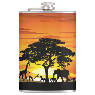 Flasques Animaux sauvages sur le coucher de soleil de la sa