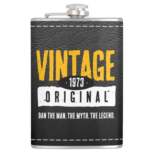 Flasques Année de naissance vintage en cuir noir (Devant)