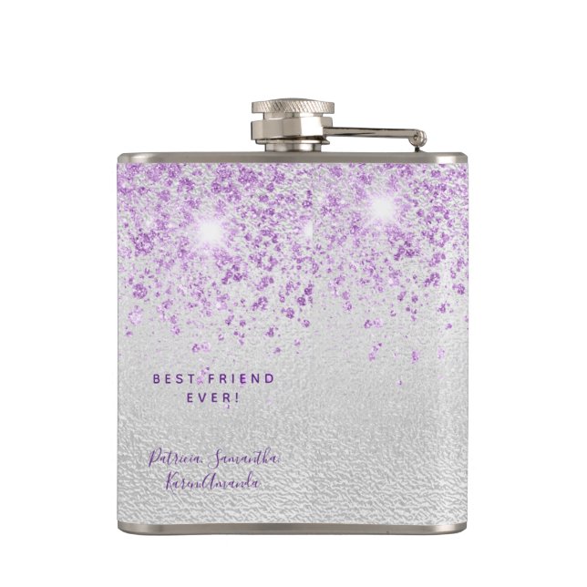 Flasques Anniversaire argent violet parties scintillant ami (Dos)