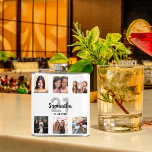 Flasques Anniversaire blanc monogramme photo collage amis