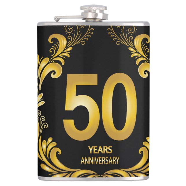 Flasques Anniversaire de la Parties scintillant d'or de 50  (Devant)