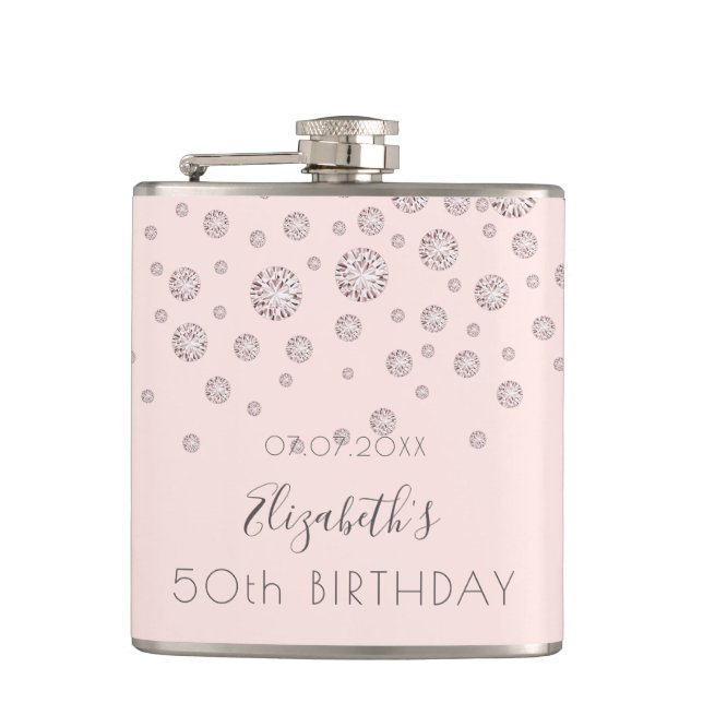 Flasques Anniversaire rose or rousse diamants monogramme (Devant)