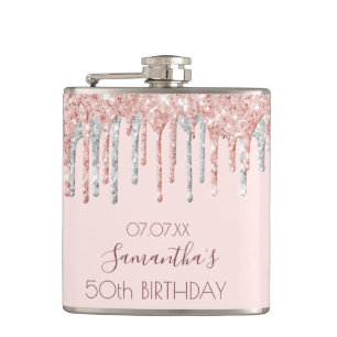 Flasques Anniversaire rose parties scintillant or gouttes d
