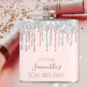 Flasques Anniversaire rose parties scintillant or gouttes d