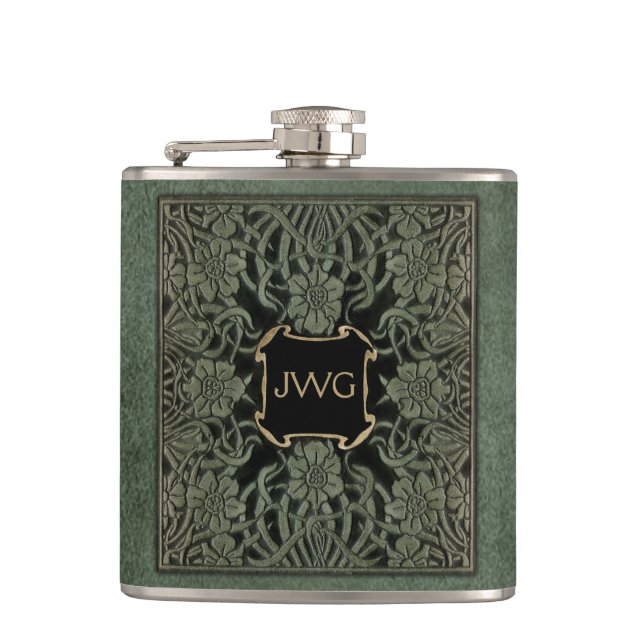 Flasques Antique couverture de livre en cuir orné monogramm (Devant)