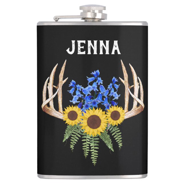 Flasques Antlers rustiques Bluebells et Sunflower (Devant)