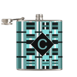 Flasques Aqua monogramme et Plaid noir