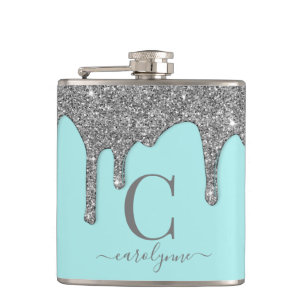 Flasques Aqua Turquoise Silver Éperche Parties scintillant 