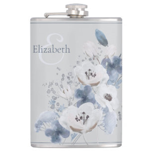Flasques Aquarelle d'hiver Monogramme floral personnalisé