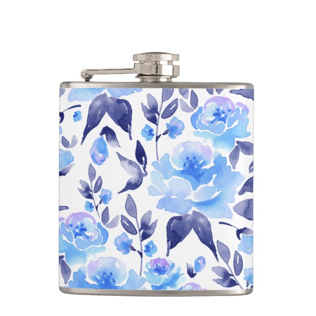 Flasques Aquarelle fleurs bleues 2 (Devant)