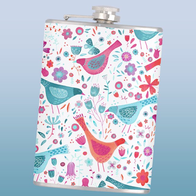 Flasques Aquarelle florale des oiseaux (Watercolor birds and flowers art hip flask)