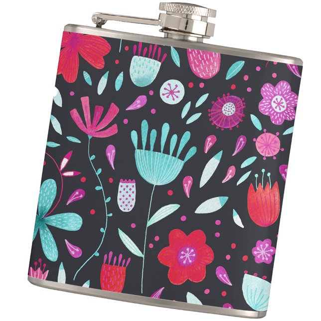 Flasques Aquarelle florale moderne foncée (Dark watercolor floral modern watercolor hip flask)