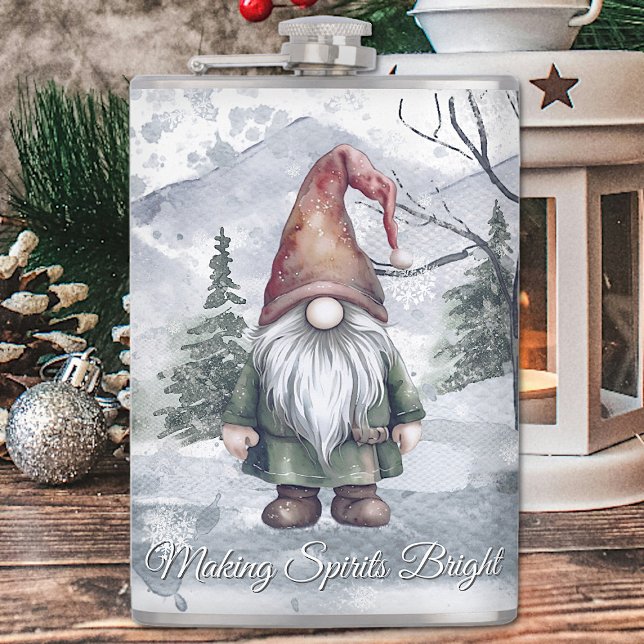 Flasques Aquarelle Gnome (Watercolor Holiday Gnome Flask)