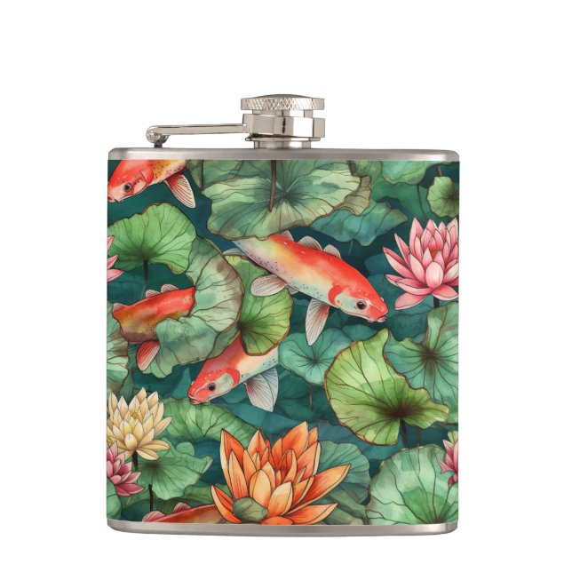 Flasques Aquarelle Koi et Lys d'eau Hip Flask (Devant)