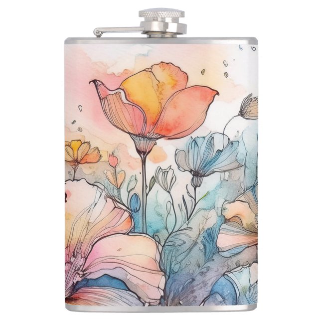 Flasques Aquarelle Motif de fleurs (Devant)