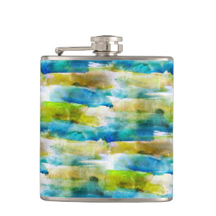 Flasques Aquarelle vert abstrait, bleu