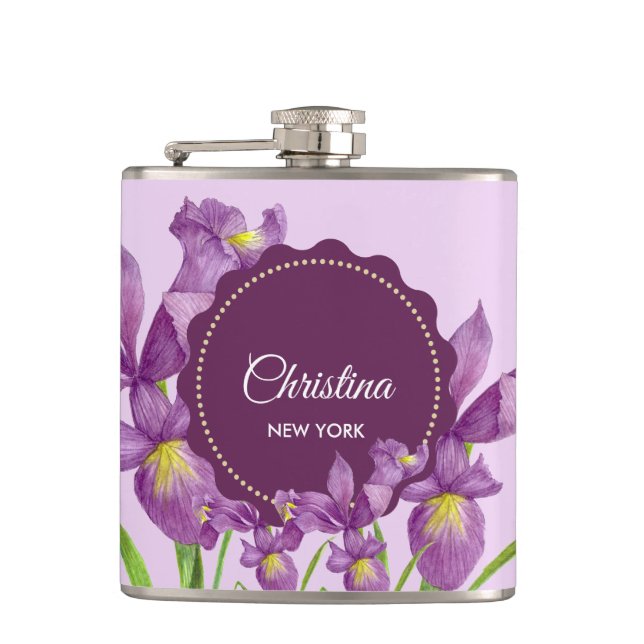 Flasques Aquarelle violet Iris illustration botanique (Devant)