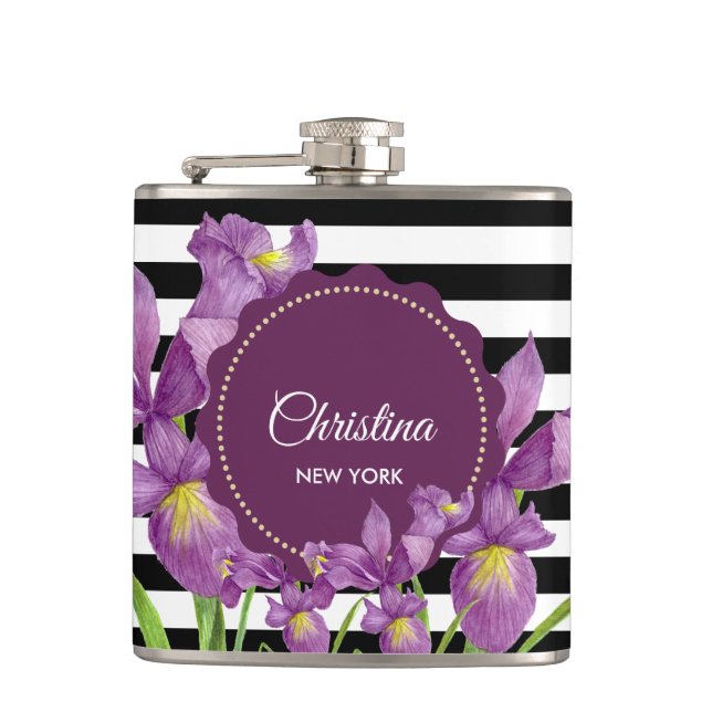 Flasques Aquarelle violet Iris noir blanc Motif (Devant)
