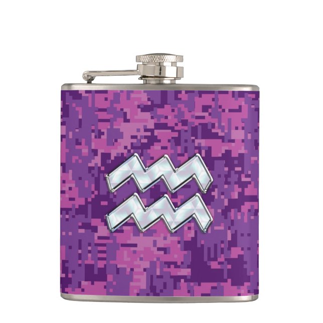 Flasques Aquarius Zodiac Sign on fuchsia digital camouflage (Devant)