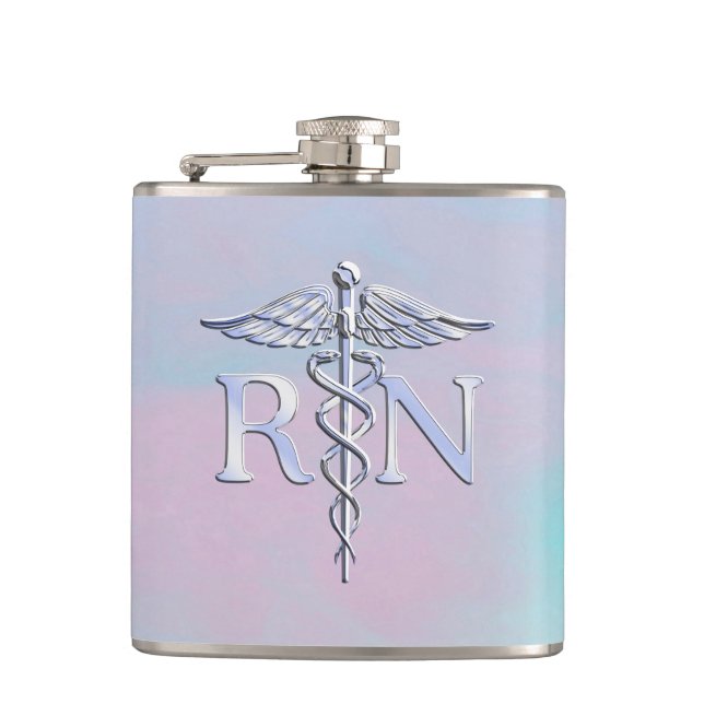 Flasques Argent comme RN Caduceus Médicale Mère Pearl (Devant)