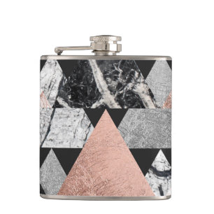 Flasques Argent rose d'or de marbre et triangles florales