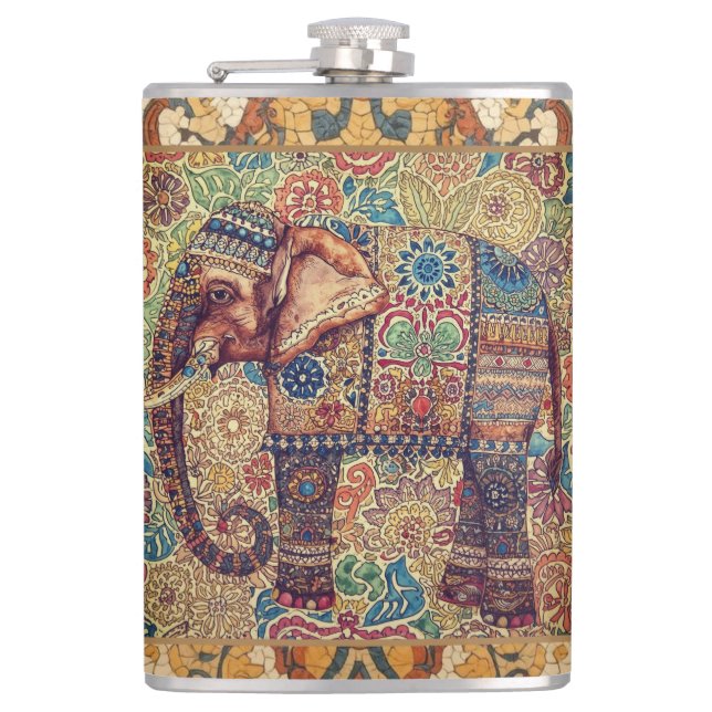 Flasques Art à motif d'éléphant vintage et antique (Devant)