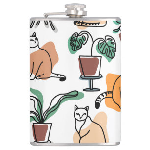 Flasques Art de trait dessin chats et fleurs