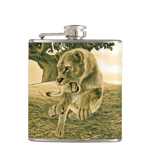 Flasques Art dramatique de la lionne safari faune (Devant)