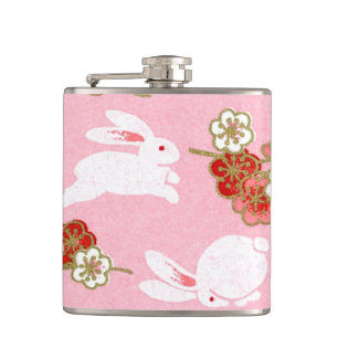 Flasques Art japonais : Pink Sakuras & Rabbits Hip Flask