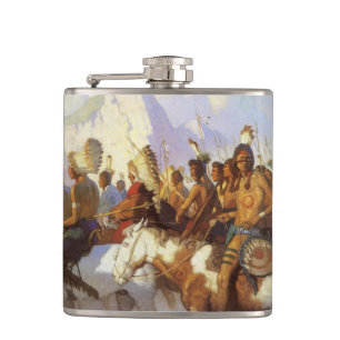 Flasques Art occidental vintage, Parti de la guerre indienn