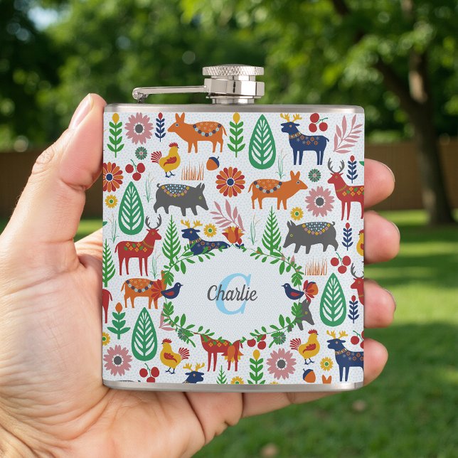 Flasques Art populaire scandinave Monogramme Motif Boho Mod (Créateur téléchargé)