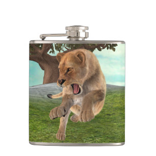 Flasques Aventure artistique de lionne féroce dans la jungl