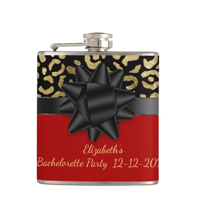 Flasques Bachelorette Empreinte de léopard Black Rouge (Devant)